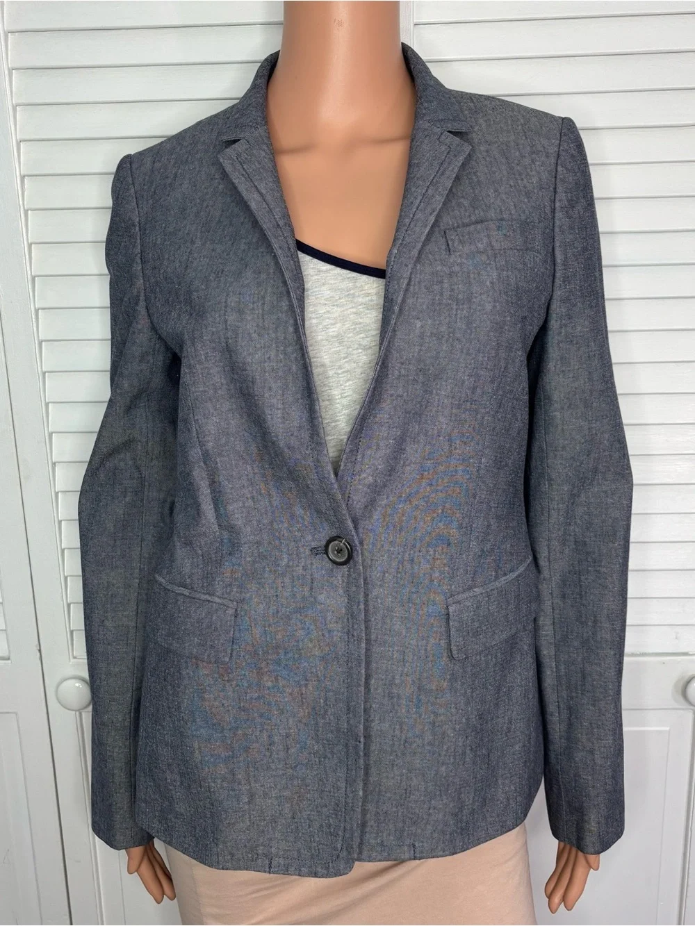 J.CREW Regent Blazer Chambray Cotton Fitted Jacket Size 6